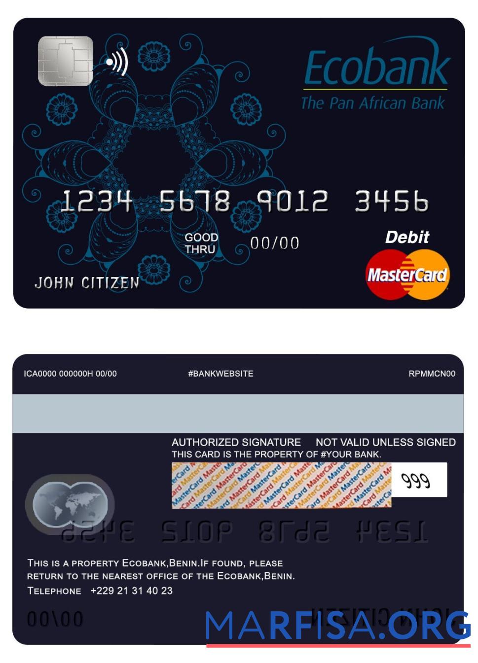 Realistic Benin Ecobank mastercard real example
